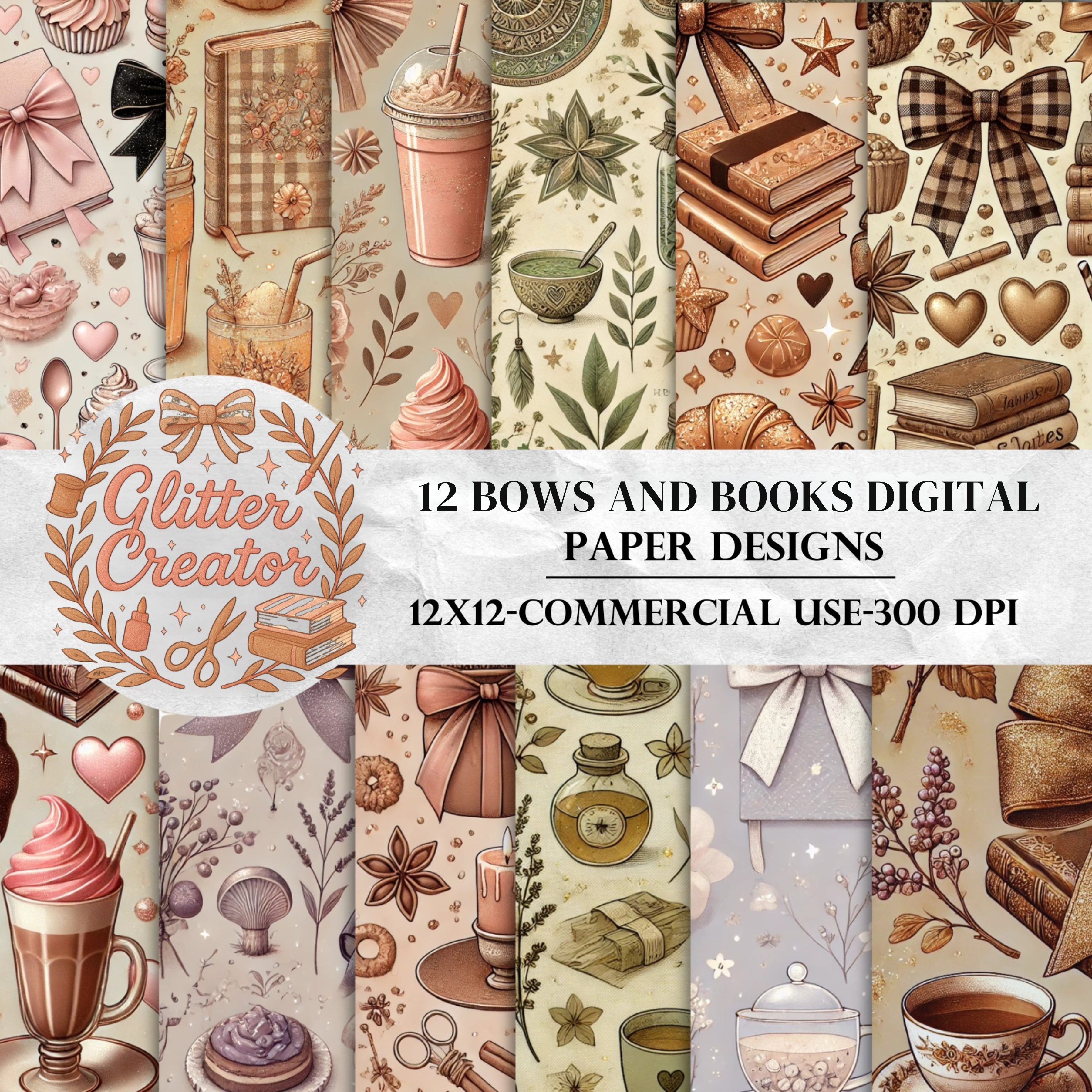 Bows and books cozy digital papers